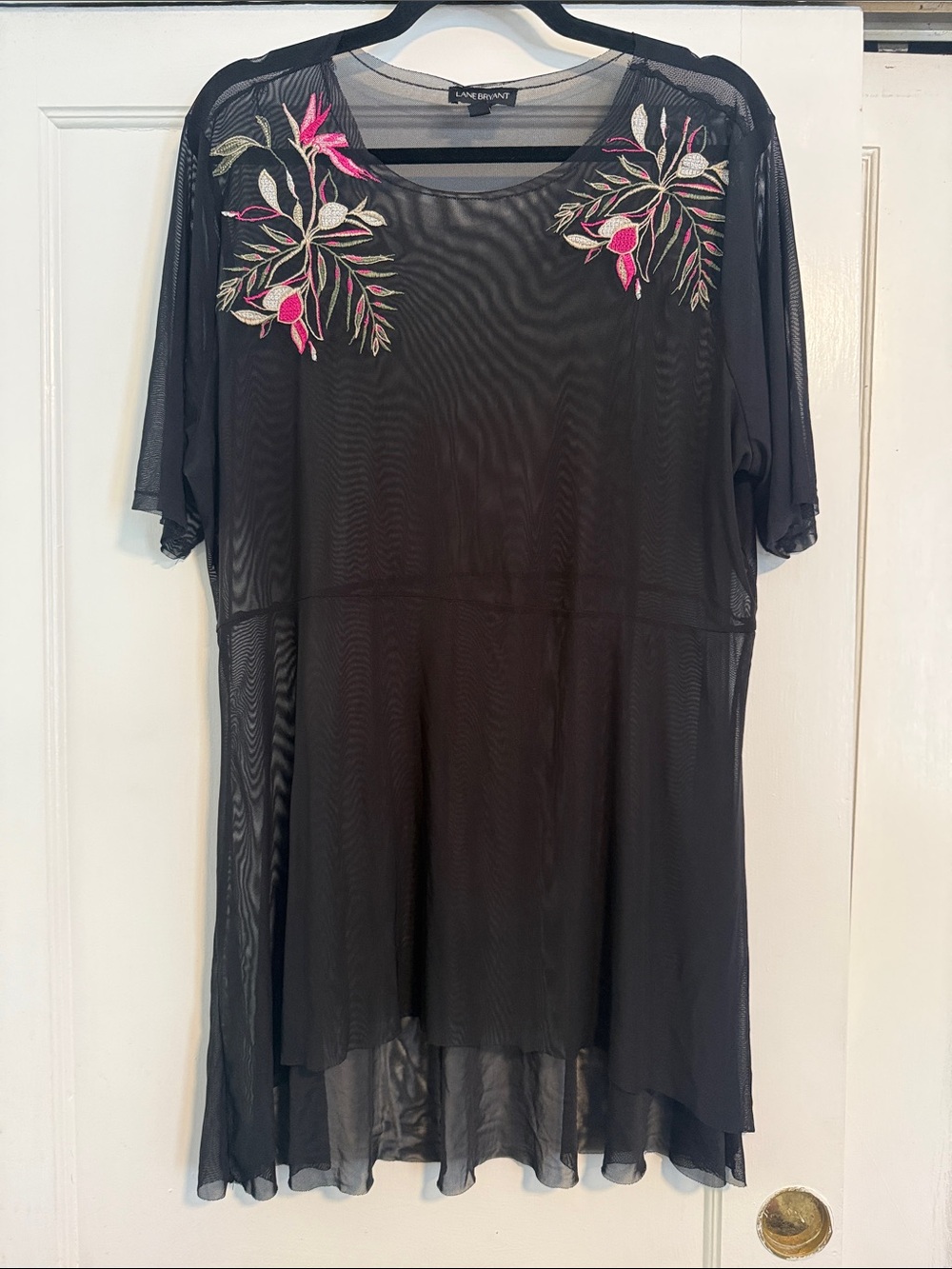 Lane Bryant Mesh Tunic Top with Embroidered Chest